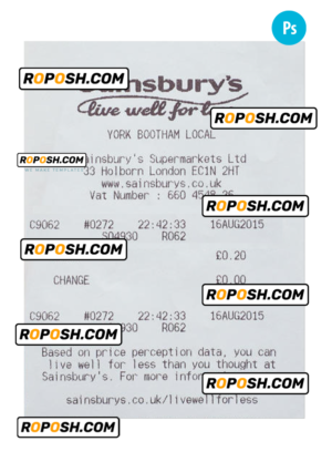 SAINSBURY’S payment receipt PSD template