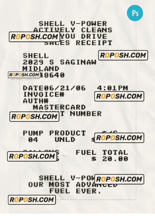 SHELL V-POWER payment receipt PSD template