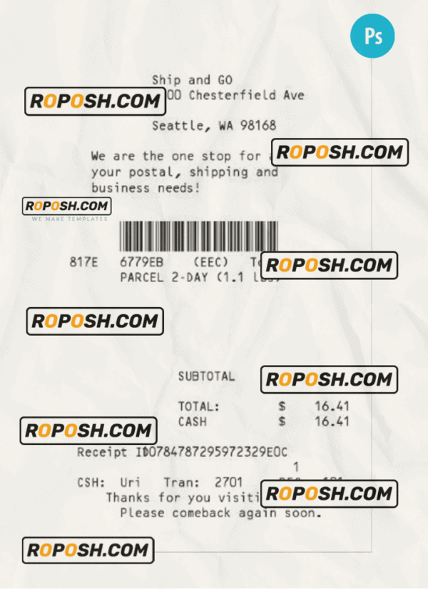 SHIP AND GO receipt template PSD template