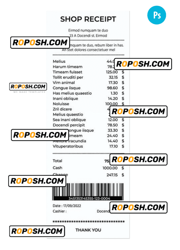 SHOP payment check template PSD template