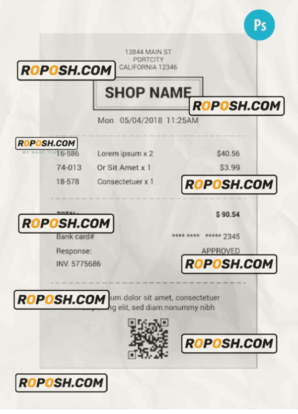 SHOP receipt sample PSD template