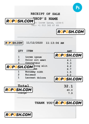 SHOP’S payment receipt PSD template