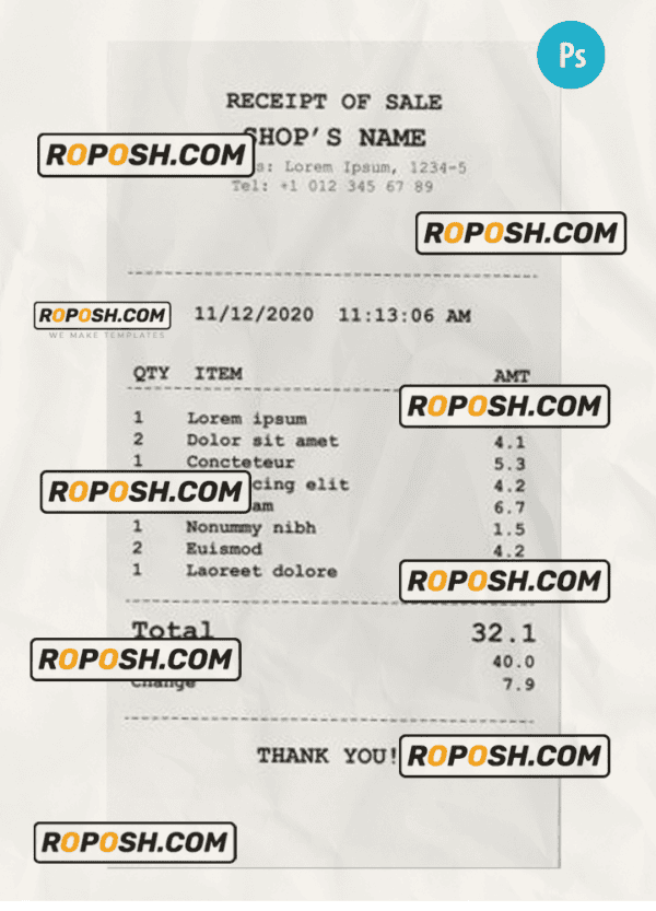 SHOP’S payment receipt PSD template