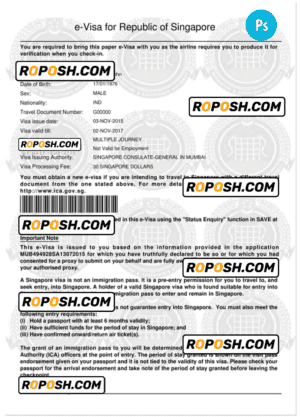 SINGAPORE electronic visa PSD template, completely editable, with fonts