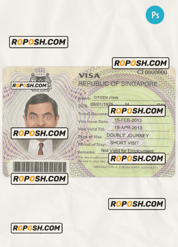 SINGAPORE travel visa PSD template, fully editable