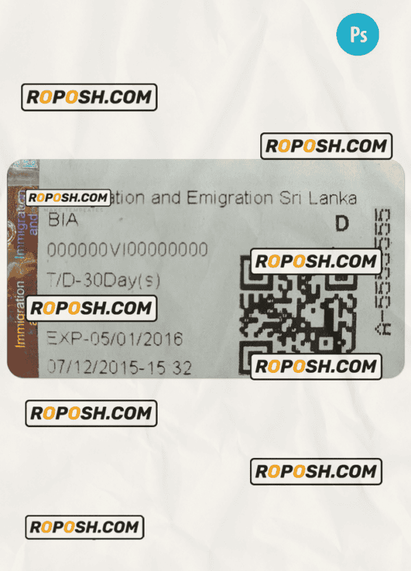 SRI LANKA immigration and emigration visa PSD template, fully editable