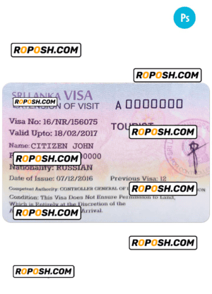 Sri Lanka tourist visa PSD template, fully editable