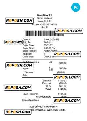 STORE payment receipt PSD template