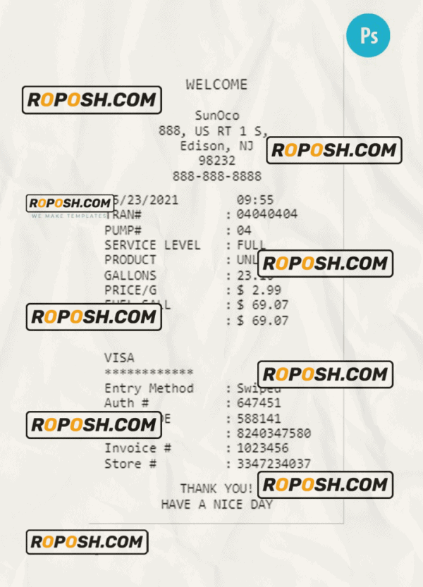 SUN0CO receipt PSD template