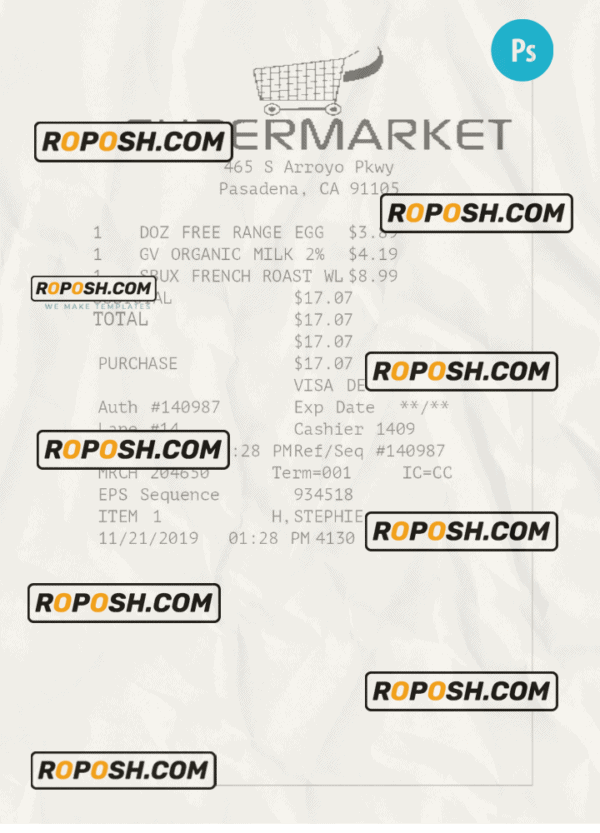 SUPERMARKET receipt template PSD template