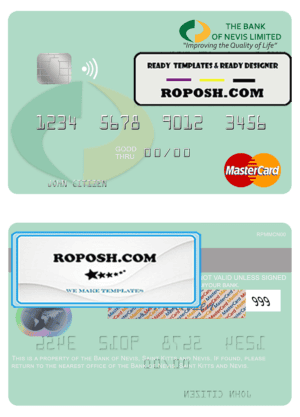 Saint Kitts and Nevis Bank of Nevis mastercard credit card template in PSD format