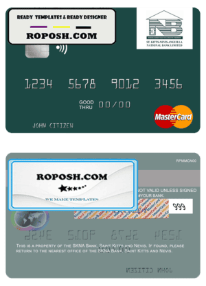 Saint Kitts and Nevis SKNA Bank mastercard credit card template in PSD format
