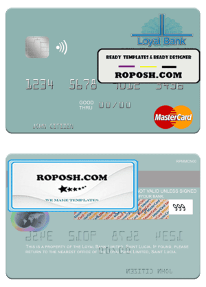 Saint Lucia Loyal Bank Limited mastercard credit card template in PSD format