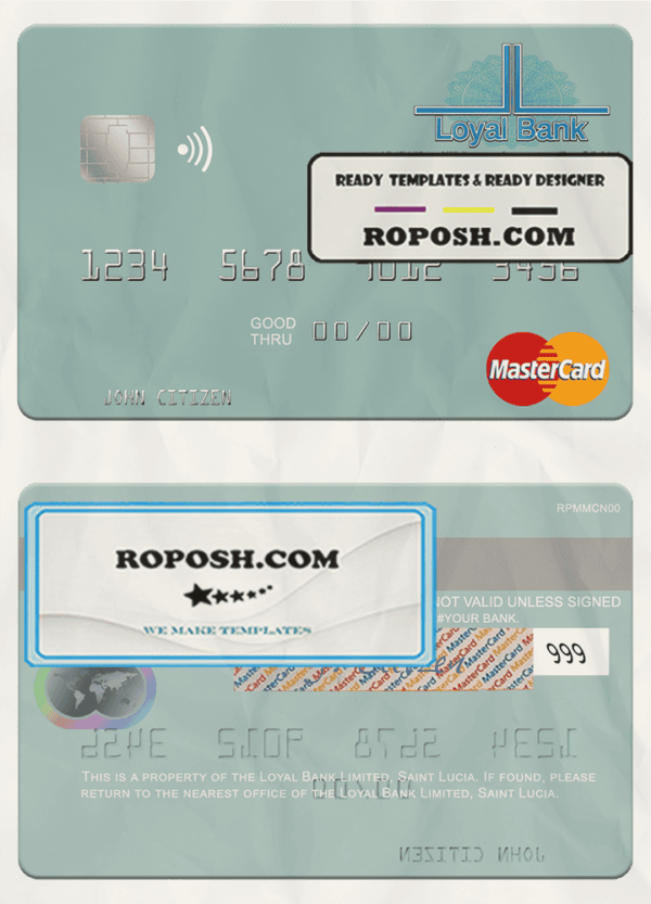 Saint Lucia Loyal Bank Limited mastercard credit card template in PSD format
