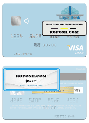 Saint Lucia Loyal Bank Limited visa debit card template in PSD format