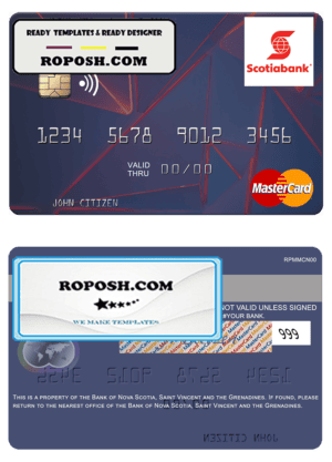 Saint Vincent and the Grenadines Bank of Nova Scotia mastercard card template in PSD format