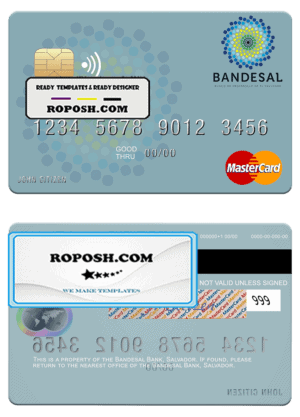 Salvador Bandesal Bank mastercard credit card template in PSD format