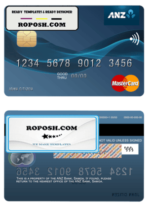 Samoa ANZ Bank mastercard credit card template in PSD format