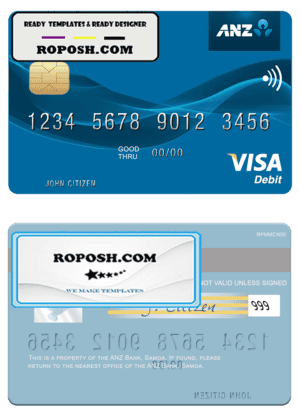 Samoa ANZ Bank visa debit card template in PSD format, fully editable