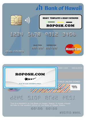 Samoa Bank of Hawaii mastercard template in PSD format