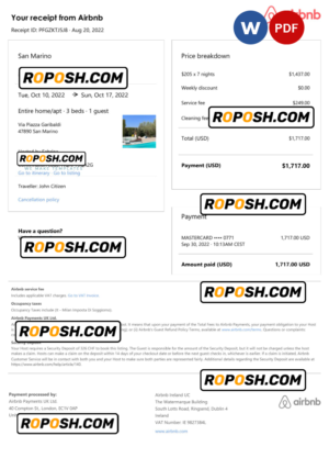 Algeria Airbnb booking confirmation Word and PDF template