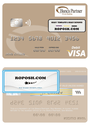 San Marino Banca Partner visa debit card template in PSD format