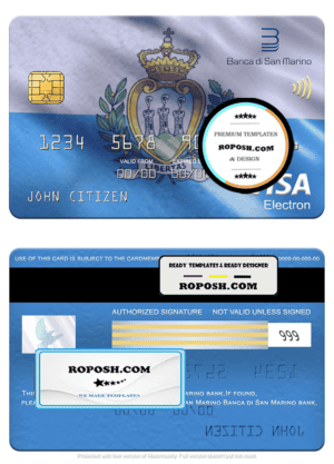 San Marino Banca di San Marino bank visa electron card, fully editable template in PSD format