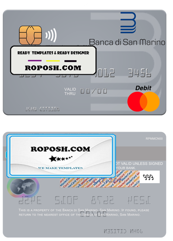 San Marino Banca di San Marino mastercard template in PSD format