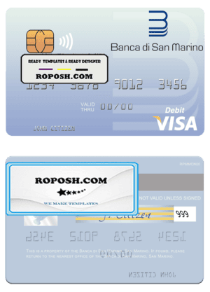 San Marino Banca di San Marino visa debit card template in PSD format