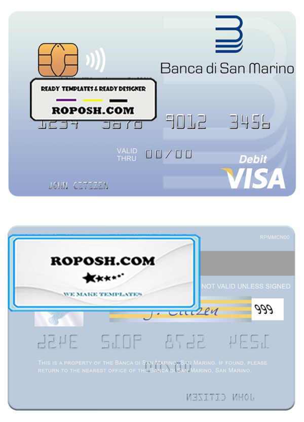 San Marino Banca di San Marino visa debit card template in PSD format