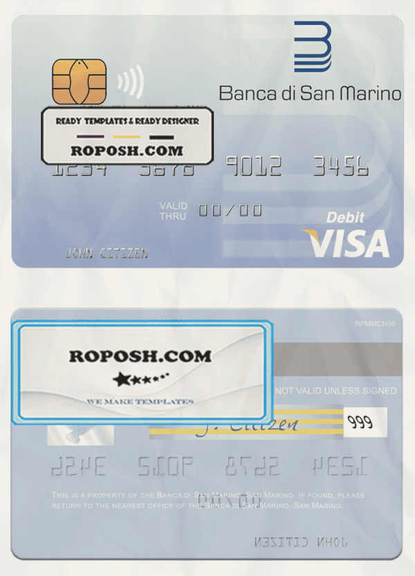 San Marino Banca di San Marino visa debit card template in PSD format