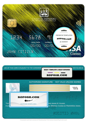 San Marino Cassa di Risparmio bank visa classic card, fully editable template in PSD format