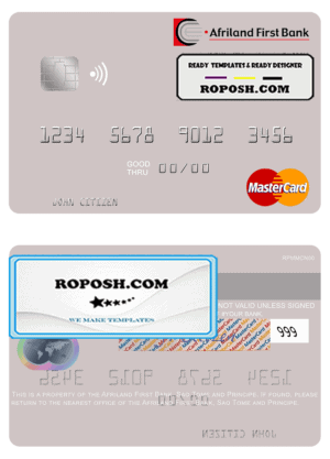 Sao Tome and Principe Afriland First Bank mastercard template in PSD format