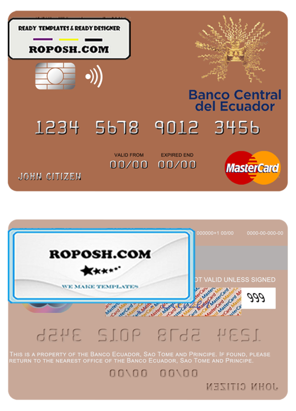 Sao Tome and Principe Banco Ecuador mastercard template in PSD format