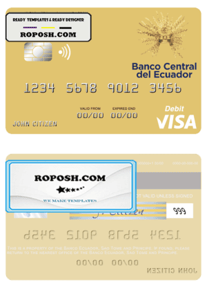Sao Tome and Principe Banco Ecuador visa debit card template in PSD format