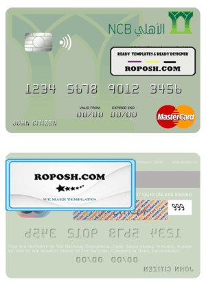 Saudi Arabia The National Commercial Bank mastercard template in PSD format