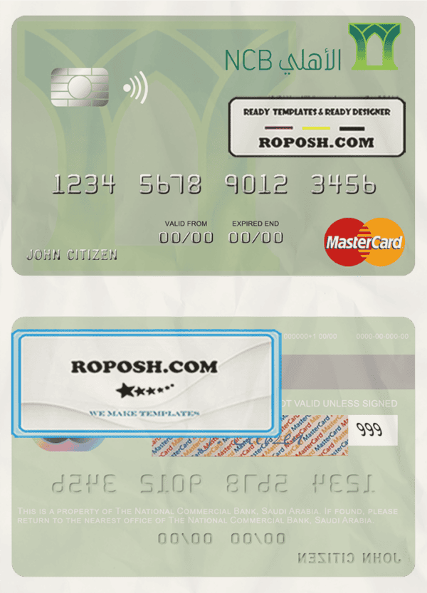 Saudi Arabia The National Commercial Bank mastercard template in PSD format