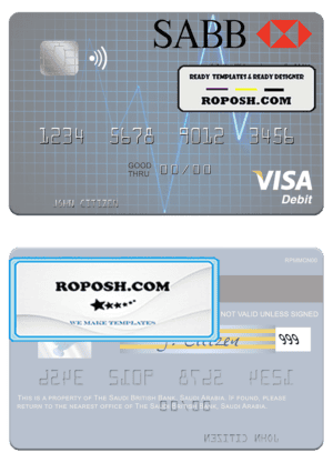 Saudi Arabia The Saudi British Bank visa debit card template in PSD format