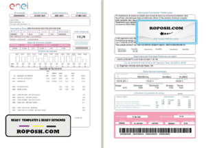 Brazil ENEL electricity utility bill template in Word and PDF format (2 pages)