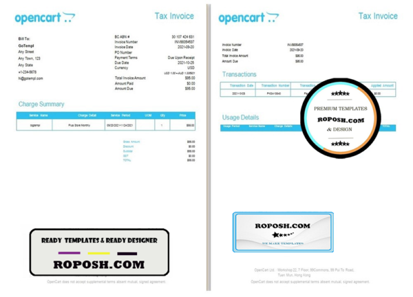 Hong Kong OpenCart tax invoice template in Word and PDF format, fully editable