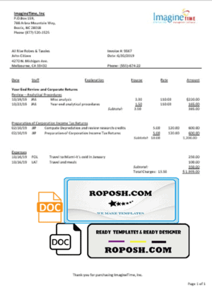 Australia Imagine Time utility bill template in Word and PDF format