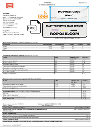 Bulgary electricity utility bill template in Word and PDF
