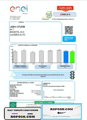 Colombia ENEL energy utility bill template in Word and PDF format