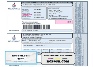 Moldova Moldovagaz utility bill template in Word and PDF format