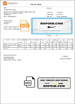 USA Xiaomi invoice template in Word and PDF (.doc and .pdf) format