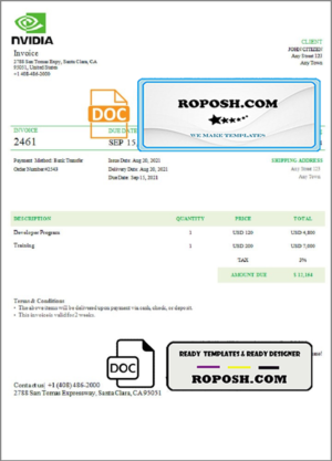 USA Nvidia invoice template in Word and PDF format, fully editable