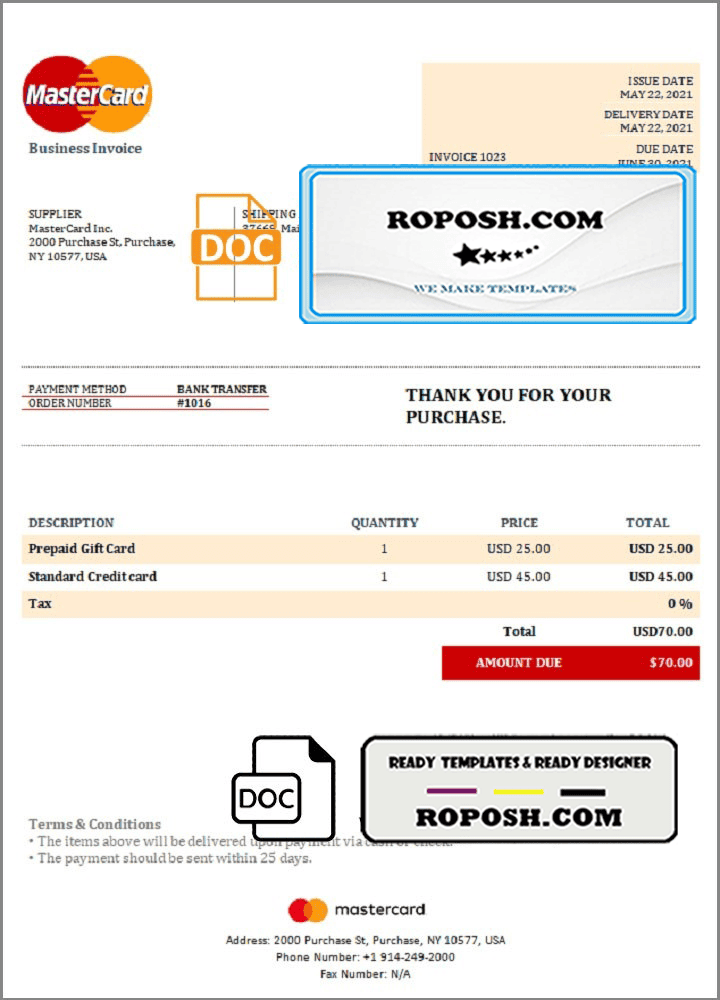 USA MasterCard invoice template in Word and PDF format, fully editable USA MasterCard invoice template in Word and PDF format, fully editable