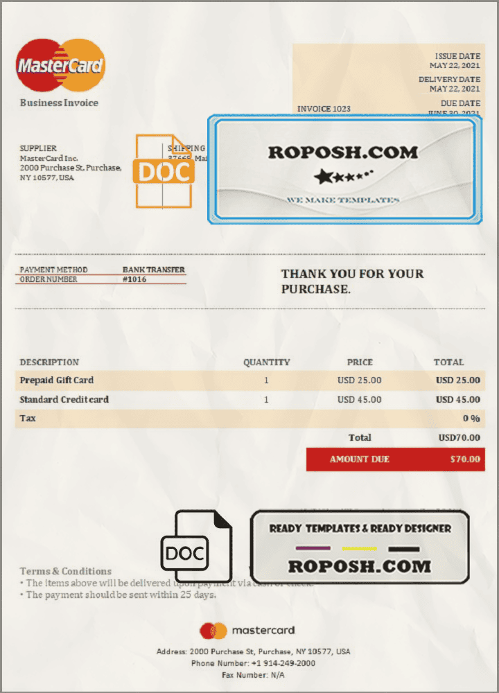 USA MasterCard invoice template in Word and PDF format, fully editable USA MasterCard invoice template in Word and PDF format, fully editable