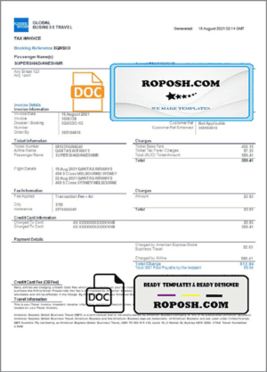 USA American Express invoice template in Word and PDF format, fully editable