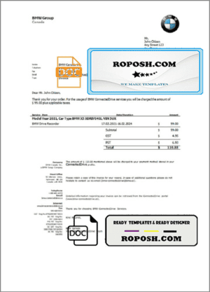 USA BMW invoice template in Word and PDF format, fully editable